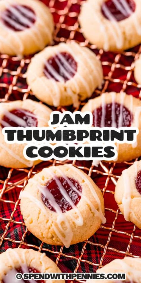 Thumbprint Cookies With Icing, Raspberry Thumbprint, Christmas Cookie Tray, Raspberry Thumbprint Cookies, Make Jam, Jam Thumbprint Cookies, Traditional Christmas Cookies, Recipe Cookies, Christmas Candies