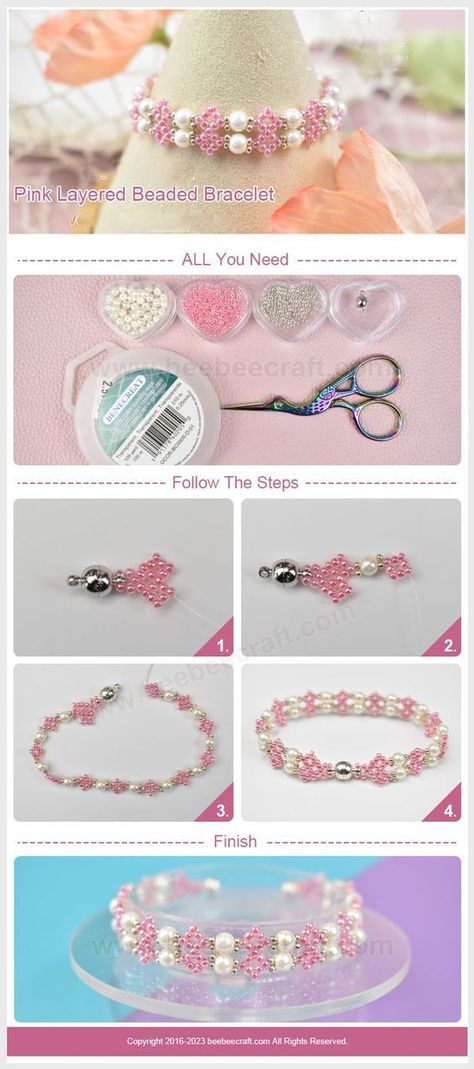 #US-Stock.Pandahall Pink Layered Seed Beaded #Bracelet. Hope your Monday is a good one ❤️ More seed beads on sale Save up to 65% Off, Shop now in https://usstock.pandahall.com/seed-bugle-beads/226-1.html?sort=11 Seed Beads Jewelry, Seed Bead Projects, Beads Craft Jewelry, Bead Weaving Tutorials, Bead Jewellery Supplies, Beaded Bracelets Tutorial, Bee Crafts, Bugle Beads, Bracelet Tutorial