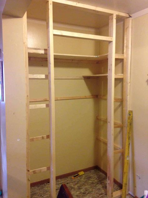 Build A Kitchen Pantry, Pantry Shelves Diy, Kitchen Pantry Shelves, Pantry Storage Organization, Diy Pantry Cabinet, Cupboard Makeover, Diy Pantry Shelves, Pantry Closet Design, Built In Pantry