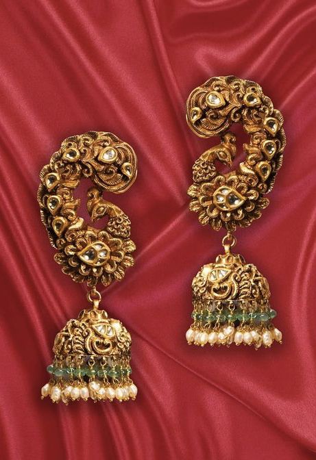 Gold Ear Cuff Jhumka, Full Ear Earrings Indian Gold, Full Earrings Ear Cuffs Gold Indian, Big Earrings Gold, Hindu Jewelry, Fashion Jewelry Necklaces Gold, Gold Earrings Indian, Gold Bridal Necklace, Bridal Jewelry Vintage