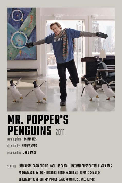 Mr Poppers Penguins, Mr Popper, Jim Carrey Movies, Batman Pictures, Film Posters Minimalist, Movie Posters Minimalist, Jim Carrey, Movie Poster Art, About Time Movie