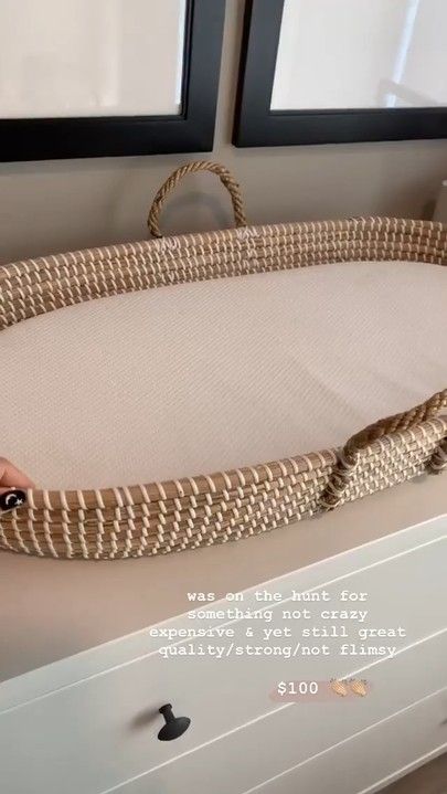 Rattan Changing Table Basket, Changing Table Mat, Changing Pad On Dresser Ideas, Aesthetic Changing Table, Nursery Changing Basket, Basket Changing Pad, Changing Topper For Dresser, Changing Table Baskets, Wicker Changing Table Basket