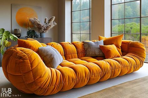 A large orange couch with pillows in a living room royalty free stock image Statement Couch, Couch With Pillows, Golden Queen, Colorful Homes, Vector Mountain, Orange Couch, Awesome Furniture, Comfy Couch, Orange Velvet