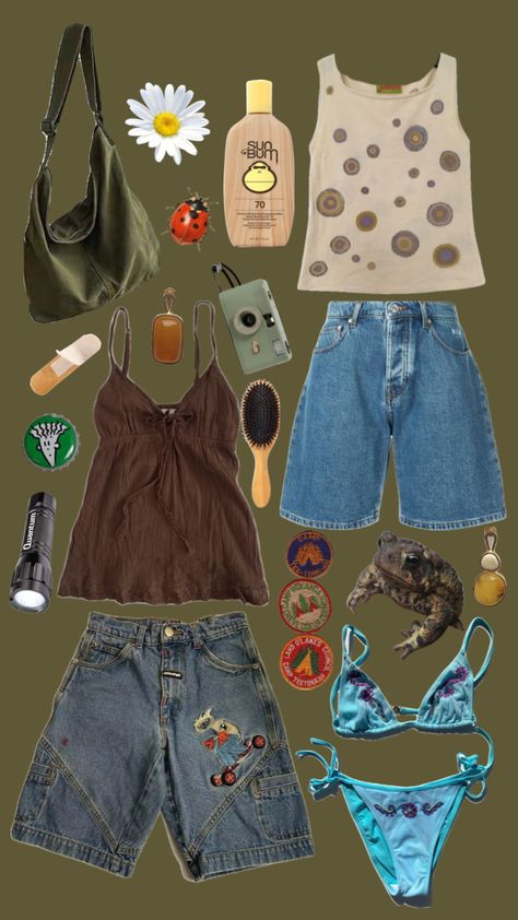 #camp #camping #summer #campingtrip #outfit Camping Aesthetic Outfits, Summer Camp Outfits, Outfit Shuffles, Camping Summer, Earthy Outfits, Camping Outfits, Hippie Outfits, Dream Clothes, Summer Camp