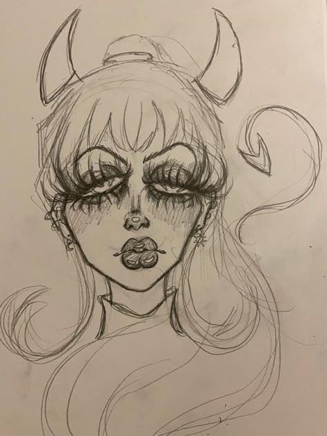 Demon Girl Sketch, Weird Drawings, Doodles Sketches, Indie Drawings, Doodle Art Drawing, Indie Art, Grunge Art, Sketchbook Art Journal, Dark Art Drawings