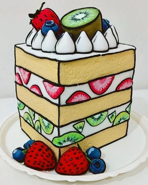 Pop Art Cake Design, Kawaii Cake Designs, Comic Cartoon Cake Ideas, 3d Birthday Cakes, New Trend Cake Design, Cartoon Cake Ideas, Cartoon Cake Design, Cake Recipes Chocolate, Cake For Wedding