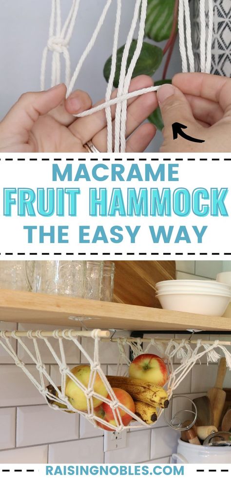 Fruit Holder Macrame, How To Make A Macrame Fruit Hammock, How To Make A Hanging Fruit Basket, Hammock Fruit Basket, Diy Hanging Fruit Hammock, Crochet Kitchen Hammock, How To Make A Fruit Hammock, Vegetable Hammock Diy, How To Make Macrame Vegetable Hanger