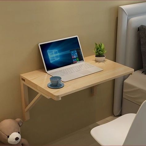 Wall Mounted Computer Desk, Wall Computer, Luxury Kitchen Island, Wall Mounted Folding Table, Dinning Table Set, Kids Study Table, Wall Mounted Table, How To Varnish Wood, Wooden Brackets