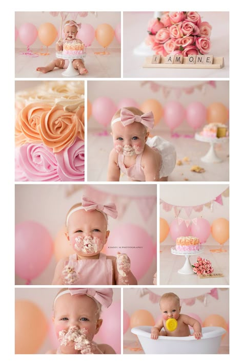 Diy Cake Smash Photos, Half Birthday Baby, Cake Smash Theme, Baby Birthday Photoshoot, 1st Birthday Girl Decorations, 1st Birthday Party For Girls, Baby Cake Smash, 1st Birthday Photoshoot, First Birthday Pictures