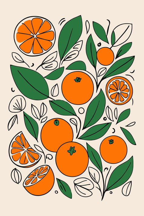 Oranges Poster, Minimalist Fruit Art, Citrus Illustration, Orange Decor Print, Modern Oranges Poster, Botanical Orange Art, Kitchen Decor Orange Fruit Print, Citrus Drawing, Oranges Poster, Citrus Illustration, Apartment Posters, Painted Pot, Koloman Moser, Aubrey Beardsley, Vintage Text