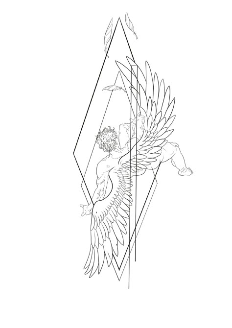 Greek Geometric Fineline Tattoo, Greek Art Tattoo Mythology, God Of Love Tattoo, Tattoo Ideas Outline Drawings, Icarus Tattoo Simple, Icarus Tattoo Minimalist, Line Neck Tattoo, Greek Geometric Tattoo, Greek Art Tattoo