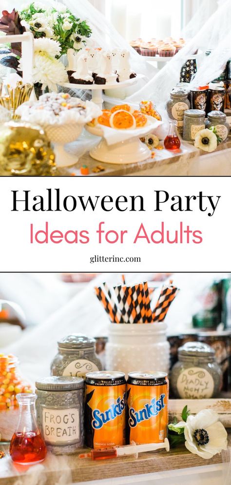 Looking for Halloween party ideas for adults? Choose a fun theme and serve creative food, snacks, and spooky dessert. These easy Halloween party ideas for adults will show you how to plan a Halloween party effortlessly. Follow these tips for how to plan the best Halloween party that your guests will love! Halloween Event Ideas, Easy Halloween Party Ideas, Halloween Party Ideas For Adults, Party Sweet Treats, Shirley Temples, Party Stations, Best Halloween Party, Party Ideas For Adults, Easy Halloween Party