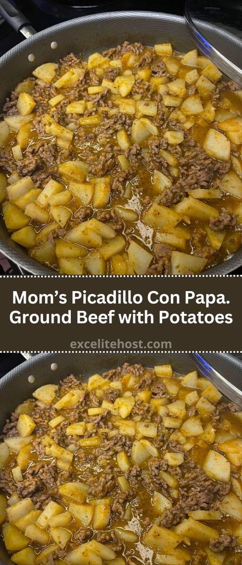 Mom’s Picadillo Con Papa. Ground Beef with Potatoes Ground Beef Recipes Picadillo, Mexican Meat And Potatoes Ground Beef, Best Picadillo Recipe Mexican, Healthy Meal With Hamburger Meat, Beef Picadillo Mexican, Ground Beef Potato Bell Pepper, Picadillo Recipe Easy, Hamburger Meat Recipes Potatoes, Ground Beef Recipes For Lunch Easy Meals