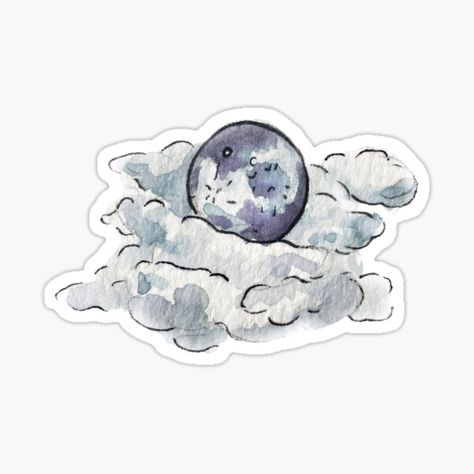 Regan Ralston Shop | Redbubble Moon Behind Clouds, Clouds In Watercolor, Stikers Aesthetic, فنسنت فان جوخ, Blue Stickers, Stickers Cool, Stickers Anime, Cloud Stickers, Cute Laptop Stickers