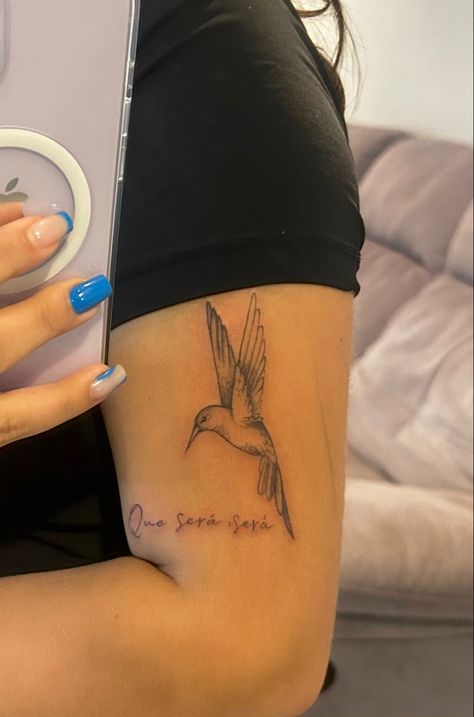 Hummingbird Tattoo Upper Arm, Humming Bird Tattoo For Women, Two Hummingbird Tattoo, Dainty Hummingbird Tattoo, Phrase Tattoo, Tattoos 2023, Bird Tattoos For Women, Simple Arm Tattoos, Phrase Tattoos