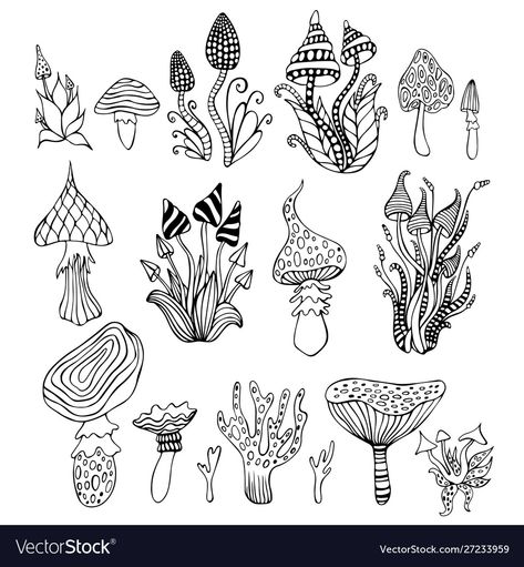 Easy Plant Doodles, Doodles Step By Step, Mushroom Drawings, Plant Doodles, Whimsical Doodles, Mushroom Tattoo, Plant Doodle, Doodle Paint, Mushroom Tattoos