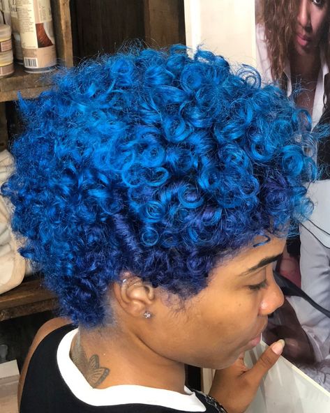 Blue Short Braids, Light Blue Natural Hair, Blue Pixie Cut, Blue Natural Hair, Short Blue Hair, Violet Hair Colors, Short Dyed Hair, Short Afro Hairstyles, Hair Change