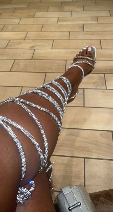 Blinged Out Heels, Silver Lace Up Heels Prom, Sparkly Silver Heels Aesthetic, Birthday Heels Outfit, Heels Aesthetic Black Woman, Silver Wrap Around Heels, Heels For Sweet 16, Silver Heels Outfit Black Women, Heels For Prom Silver