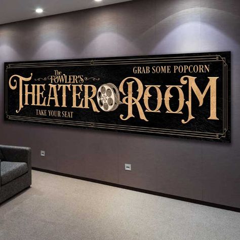 We Create Custom Designed Wall Art for Living Spaces – Tailor Made Rooms Home Decor Room Names Ideas, Collectibles Room, Movie Room Diy, Cinema Room Decor, House Room Design, Billiards Room Decor, Theater Sign, Home Theater Room, Theater Room Decor