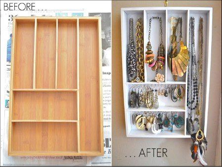 25 Brilliant DIY Jewelry Organizing and Storage Projects - DIY & Crafts Silverware Drawer Organizer, Jewerly Organizer, Jewelry Storage Diy, Diy Jewelry Holder, Diy Drawers, Hanging Jewelry Organizer, Jewelry Organizer Storage, Jewelry Organizer Diy, Diy Holder