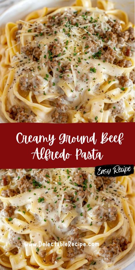 Ground Beef Alfredo Pasta, Beef Alfredo Pasta, Ground Beef Alfredo, Beef Alfredo, Creamy Ground Beef, Barilla Pasta, Pasta Recipes Alfredo, Ground Beef Pasta, Creamy Pasta Dishes