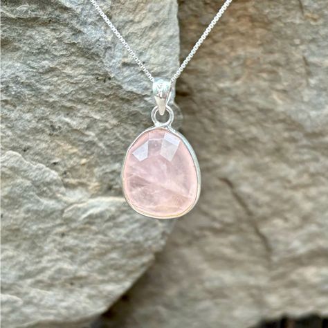 Genuine Checkerboard Faceted Rose Quartz And Solid 925 Sterling Silver Pendant Necklace Stamped 925 19 Inches Including Pendant Nwot Rose Quartz Necklace, Sterling Silver Necklace Pendants, Quartz Necklace, Silver Pendant Necklace, Silver Roses, Sterling Silver Pendant, Solid 925 Sterling Silver, Sterling Silver Pendants, Womens Jewelry Necklace