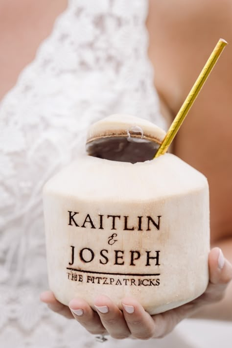 custom branded coconuts Tropical Paradise Party, Golden Pineapple, Tropical Luxury, Coconut Cups, Specialty Cocktail, Coconut Ice Cream, Tropical Twist, Beach Wedding Favors, Future Wedding Plans