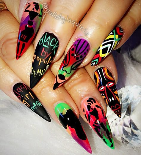 African Themed Nails Art Designs, Pan African Nails, African American Nail Designs, Nails African Design, Kente Nails, African Nails Design, Graffiti Nails Design, African Inspired Nails, African Nail Designs