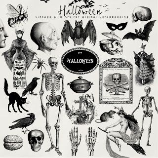 Far Far Hill: New Freebies Kit of Vintage Illustrations Halloween Invitaciones, Dinosaur Clipart, Image Halloween, Halloween Clips, Arte Grunge, Halloween Labels, Halloween Graphics, Alexander Henry, Desenho Tattoo