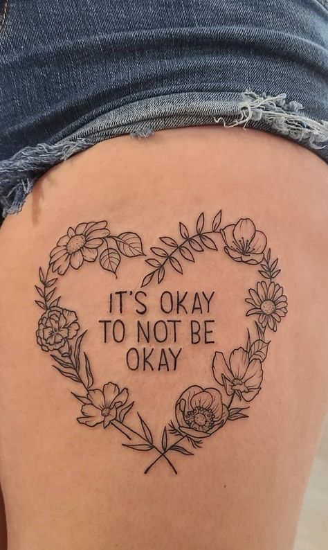 Girly Floral Tattoo, It’s Ok Tattoo Flower, So This Is Love Tattoo, Script Tattoo With Flowers, Save Yourself Tattoo, Flower Script Tattoo, Minimalist Line Art Tattoo, Okay Tattoo, Tattoo Claims