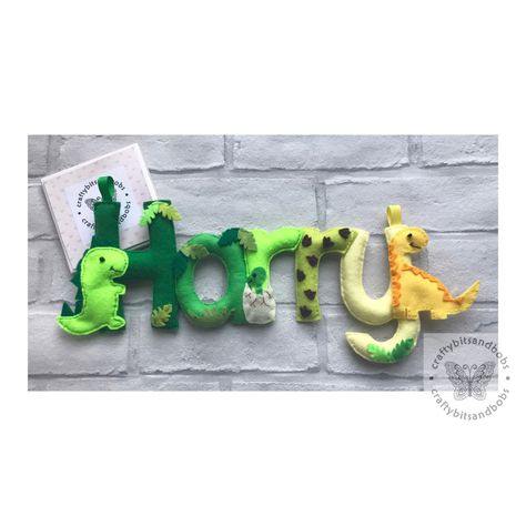 Love making these dinosaur name banners 🦖🦕 Crochet Dinosaur Garland, Dinosaur Banner Birthday, Dinosaur Birthday Banner Diy, Felt Dinosaur Mobile Pattern, Dinosaur Felt Name Banner, Dinosaur Name, Felt Banner, Spring Craft, Name Banner