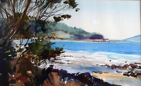 David Taylor. East Coast. Tasmania. Master Watercolor, David Taylor, Watercolor Art Landscape, Watercolor Blog, Watercolor Water, Watercolour Inspiration, Seascape Art, Beach Watercolor, Watercolor Painting Techniques