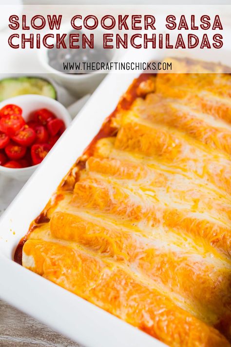 Slow Cooker Salsa Chicken Enchiladas - If you are needing a fix it and forget it dinner idea, Crock Pot Salsa Chicken Enchiladas is the one for you. This recipe is delicious and flavorful. Slow Cooker Salsa Chicken, Slow Cooker Salsa, Salsa Chicken, Dinner Idea, Chicken Enchiladas, Slow Cooker Chicken, Crockpot Chicken, Flavorful Recipes, Cooker Recipes