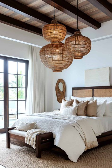 42 Bali Style Bedroom Ideas (Create the Ultimate Tropical Getaway at Home) Bamboo Style Bedroom, Bamboo Lighting Ideas, Bali Inspired Bedroom, Bali Bedroom Inspiration, Bali Style Bedroom, Tropical Decor Ideas, Inspired Bedroom Ideas, Modern Tropical Interior Design, Bali Room