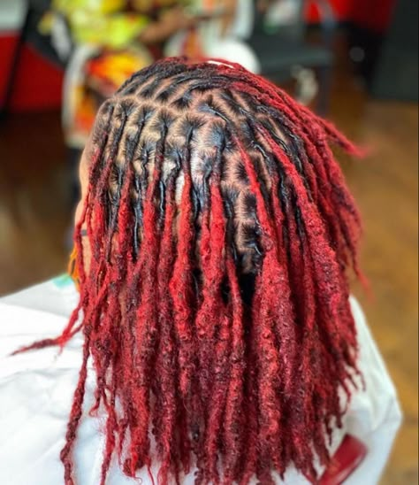 Crimson Red Locs, Red Starter Locs Black Women, Locs With Red Tips, Faux Locs Hairstyles Short, Locs Hairstyles Short, Locs Color Ideas Black Women, Black Women Locs, Loc Colors, Natural Hair Maintenance