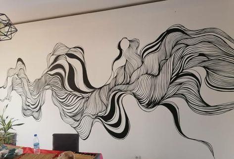 Black And White Murals Ideas Wall Art, Line Art Wall Mural, Creative Wall Painting, Interior Artwork, Bedroom Murals, Wall Painting Decor, Bedroom Wall Paint, Art Journal Therapy, Wall Drawing