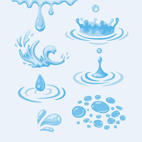 Water Droplet Splash, Splash Water Drawing, Dripping Reference, Water Spill Drawing, Water Dripping Drawing, Water Drawing Reference, Water Doodles, Water Splash Illustration, Splash Drawing