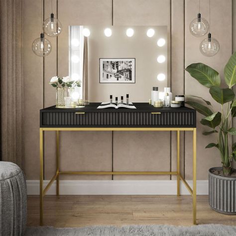 Black Dressing Table, Black Dressing Tables, Grey Dressing Table, Dressing Table With Mirror, Furniture Dressing Table, Table With Mirror, Bedroom Makeup Vanity, Beauty Rituals, Grey Room