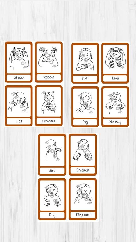 Bsl Sign Language Animals, Sign Language Animals, Makaton Printables, Makaton Signs, Asl Sign Language Words, Communication Cards, Animal Communication, Printable Flashcards, British Sign Language