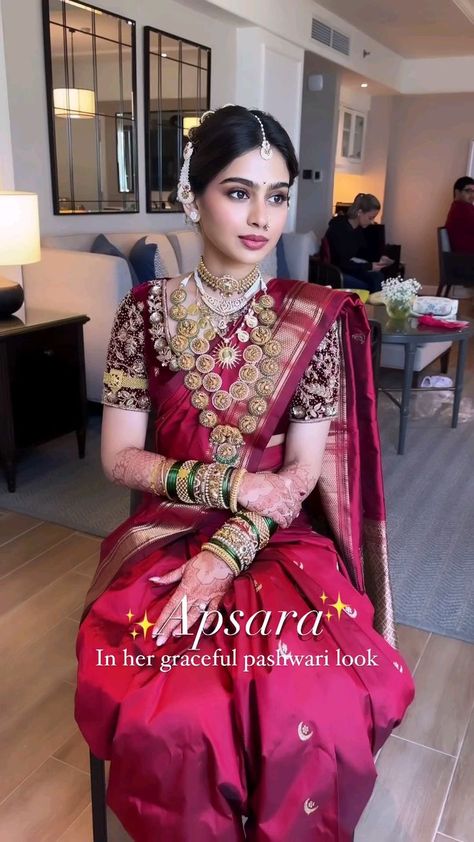 Bridal Marathi Look, Peshwai Bridal Look, Navari Saree Marathi Wedding Look, Marathi Bride Eye Makeup, South Bridal Look, Nauvari Makeup Look, Natural Makeup Indian Bride, No Makeup Bridal Look Indian, Peshwai Nauvari Saree Look