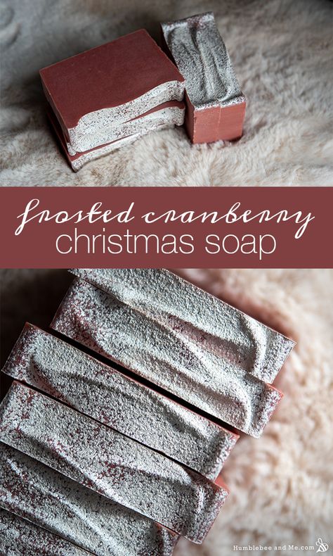 Cranberry Cold Process Soap, Cranberry Soap Recipe, Christmas Cold Process Soap Recipes, Winter Soap Scents, Hot Process Christmas Soap Recipes, Natural Christmas Soap, Holiday Soap Recipes, Cold Process Christmas Soap, Homemade Christmas Soap