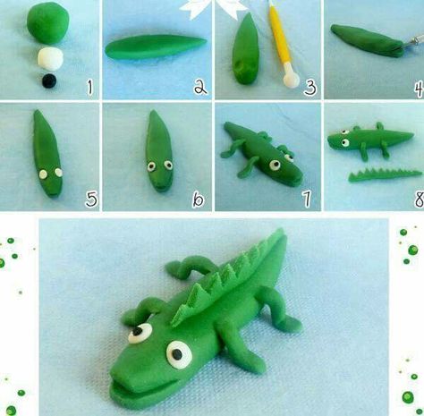 Crocodile Play Dough Animals, Clay Crafts For Kids, Kids Clay, Fondant Animals, Tanah Liat, Fondant Tutorial, Clay Crafts Air Dry, Fondant Figures, Modeling Clay