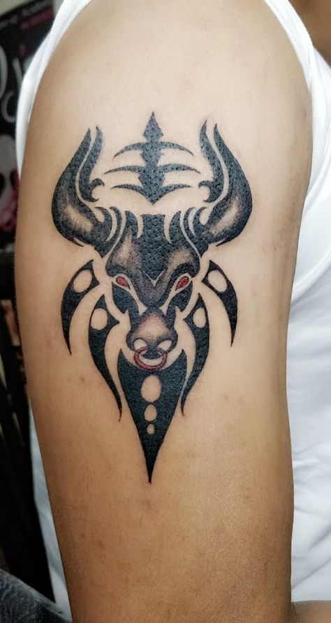 Taurus Tattoo Men, Throat Tattoos, Arm Tattoo Design, Taurus Bull Tattoos, Bus Cartoon, Om Tattoo Design, Sagittarius Tattoo, Taurus Bull, Forearm Band Tattoos