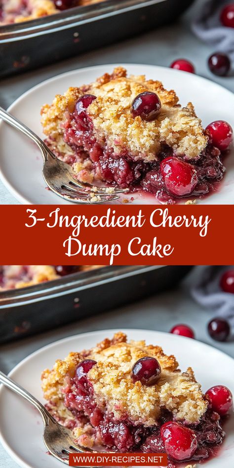 Make a delicious 3-ingredient cherry dump cake in no time! It’s a super simple dessert that’s perfect for potlucks, family dinners, or a sweet treat anytime. Cherry Drop Cake, 3 Ingredient Chocolate Cherry Dump Cake, Betty Crocker 3 Ingredient Chocolate Cherry Dump Cake, Simple Dump Cake Recipes, Quick Cherry Desserts, Cherry Pie Dump Cake Recipes, 3 Ingredient Dump Cake Recipes, Gluten Free Cherry Dump Cake, Crockpot Dump Cake Recipes 3 Ingredients