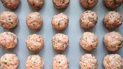 Anne Burrell Meatballs Recipe, Ann Burrell Meatballs, Anne Burrell Meatballs, Calabrian Chili Paste, Anne Burrell, Meatball Sauce, Calabrian Chili, Pecorino Romano Cheese, Meatball Recipe