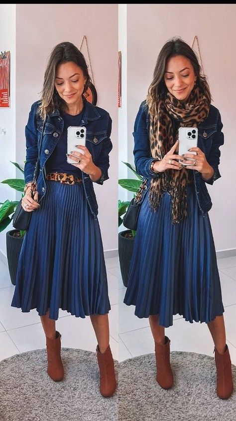 Casual Outfits Business Women, Blue Plisse Skirt Outfit, Shein Work Outfits Women Winter, Outfit Ideas Pleated Skirt, Autumn Outfits For Work, Plisse Skirt Outfit, Blue Skirt Outfit Ideas, Blue Pleated Skirt Outfit, Mini Skirt In Winter