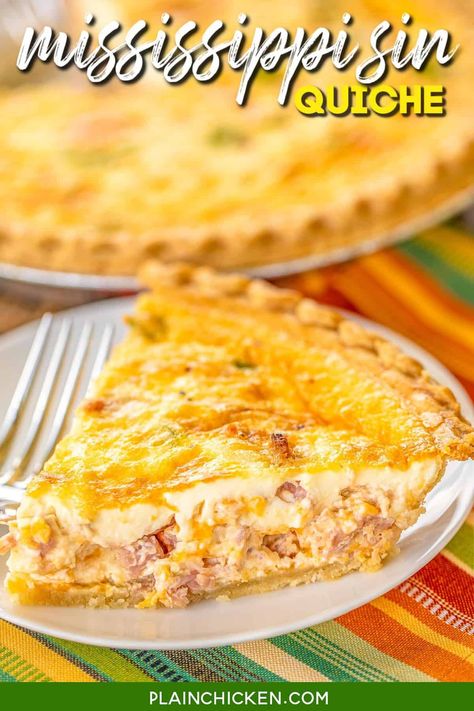 Milk Pie, Morning Recipes Breakfast, Cream Eggs, Delicious Quiche, Breakfast Quiche Recipes, Quiche Recipes Easy, Cheese Cheddar, Plain Chicken, Breakfast Quiche