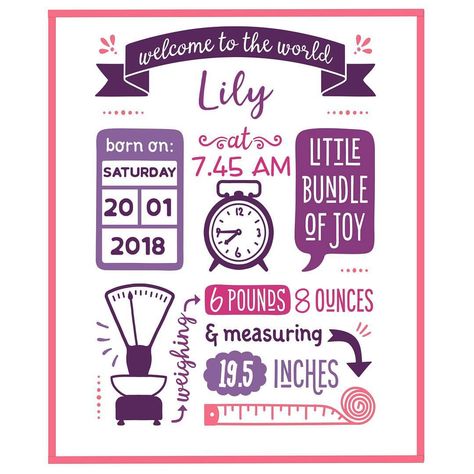 Birth Stats Template, Baby Footprints Christmas, Baby Handprint Art, Baby Handprint Crafts, Kids Milestones, Birth Stats Sign, First Birthday Posters, Whimsical Fonts, Birth Announcement Template