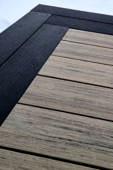 Picture Frame Deck Design, Picture Frame Deck, Decking Colours, Building A Deck Frame, Mountain House Design, Deck Patterns, Deck Material, Grey Deck, Composite Wood Deck