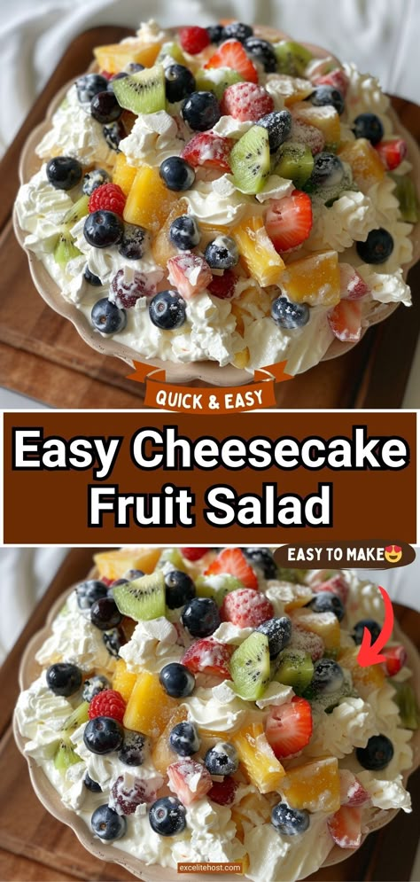 Cheesecake Fruit Salad Cheesecake Fruit Salad Recipes, Fruit Salad Cool Whip, Cream Cheese Fruit Salad, Fruit Salad With Cream, Cheesecake Fruit, Cheesecake Fruit Salad, Fruit Salad Ingredients, Easy Fruit Salad Recipes, Berry Fruit Salad